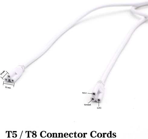 T5 T8 Extension Cords, 9ft 3-Prong Connector Cord for LED Tube Light, Pack of 2