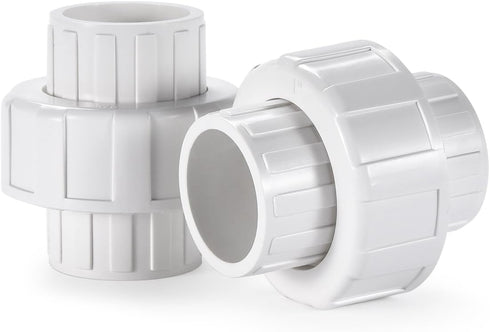 1-1/4" PVC Union Coupling Pipe Fitting, 1-1/4" PVC Slip Union Schedule 40, White (2 Pack)