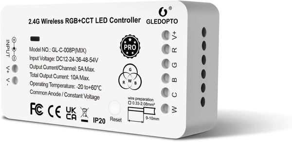 GLEDOPTO ZigBee 3.0 RGBCCT LED Strip Controller Pro RGB Color and Warm White