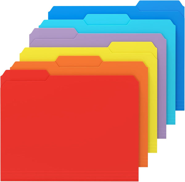 KTRIO 6 Pack Plastic File Folders | Heavy Duty Colored File Folders with Erasable 1/3-Cut Tab | Letter Size, 6 Assorted