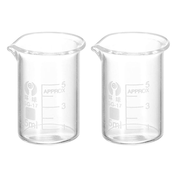 PATIKIL 2Pcs 5ml Low Form Glass Beaker, 3.3 Borosilicate Glass Measuring Cups with Spout for Kitchen Lab