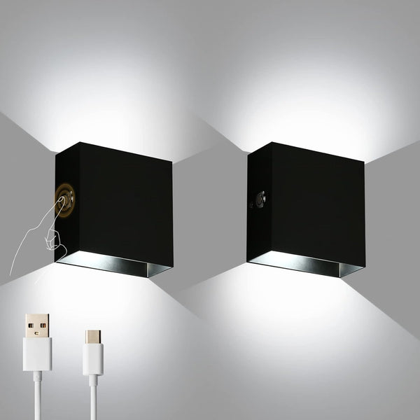Indoor Wall Sconces Battery Operated Set of 2, Rechargeable Wall Lights Black