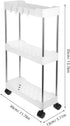 IDEANATEGRATE 3-Tier Rolling Utility Cart Storage Rack with Wheels, Multi-Layer Bathroom Trolley Organizer for Narrow