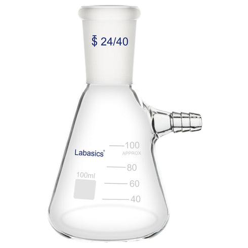 100 ml Filtering Flask with 24/40 Standard Taper Joint, High Borosilicate Glass Filter Flask, Bolt Neck with Tubulation