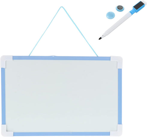 Operitacx Blue Small Magnetic Dry Erase Whiteboard with Marker, Portable Mini Double Sided Memo Board for Kids
