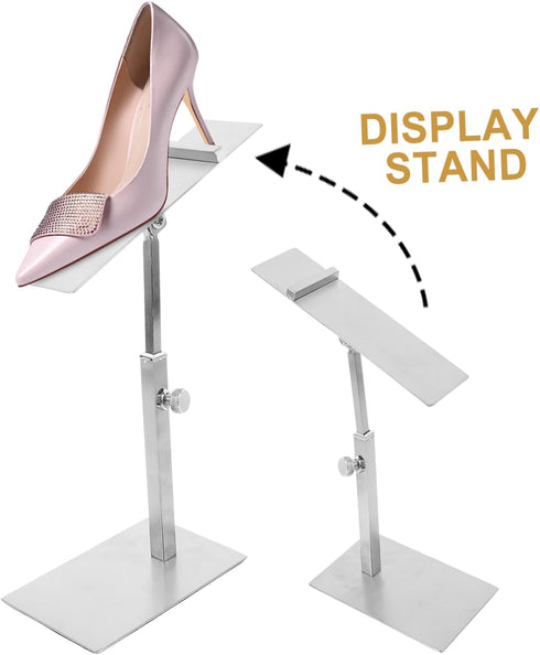 Adjustable Stainless Steel High Heels Display Stand Freestanding Shoe Riser for Retail Shops and Shoe Display Rack