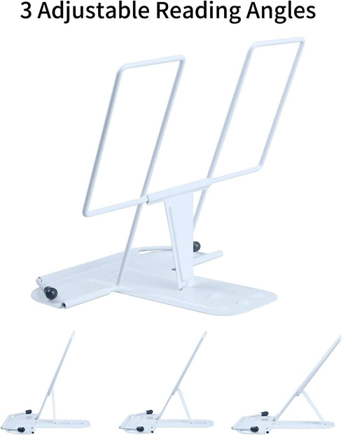 Metal Book Stand for Desk, Adjustable Reading Rest Book Holder, Portable Cookbook Documents Holder, Sturdy Typing Stand for Recipes Textbooks Tablet Music Books with Page Clips (Light Blue)