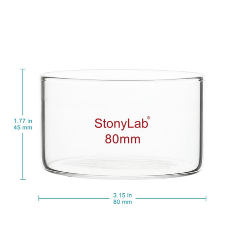 stonylab Crystallizing Dish, Thick-Wall High Borosilicate Glass Crystallizing Dishes for Crystallization and Evaporation Lab Glassware, Flat Bottom, No Spout, O.D. 80 mm, 100 ml