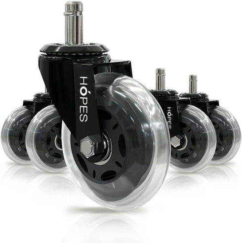 Office Chair Caster Wheels (Set of 5) - Heavy Duty & Safe for All Floors, Rollerblade Style