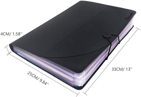 Uquelic Large Plastic 24 Pocket Expanding File Folder with Cover - Rainbow Accordion A4 Document Organizer Briefcase