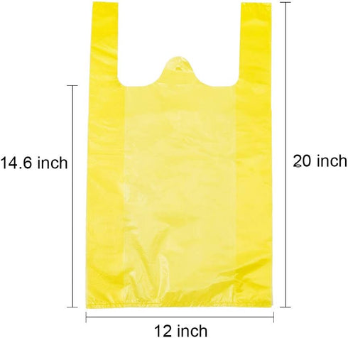 LazyMe T Shirt Bags, Plastic Bags with Handles for Grocery and Retail Shopping, 12x20 Inch, Yellow, 50pcs