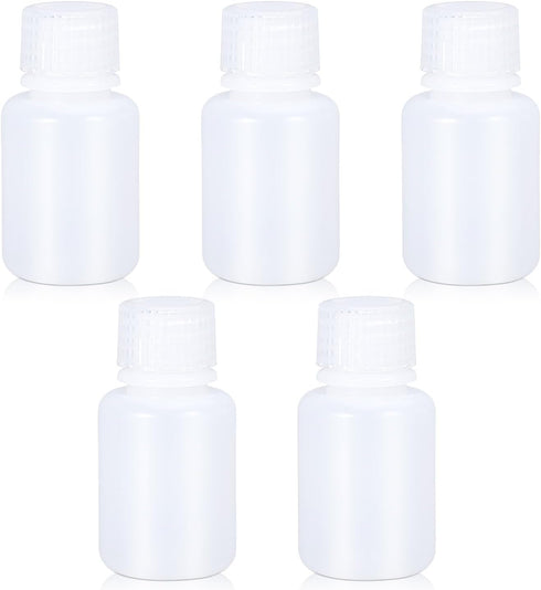 30ml/5 Pcs HDPE Narrow Mouth Round Container, Leak Proof Plastic Lab Chemical Reagent Bottles, Water Sample Bottles