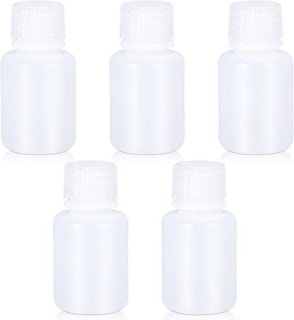 30ml/5 Pcs HDPE Narrow Mouth Round Container, Leak Proof Plastic Lab Chemical Reagent Bottles, Water Sample Bottles