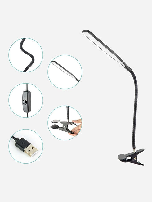 Generic LED Clamp Lamp, Flexible Gooseneck Clip-on Reading Light, USB Powered Eye-Caring Desk Lamp with On/Off Switch