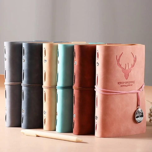 Detachable Hand Ledger Refillable Diary Sketchbook Notebook with Four Inner Cores Leather, Blue
