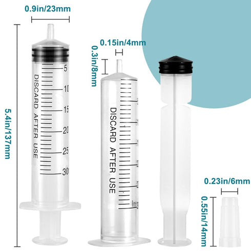 12 Pack Plastic 30ml Syringes with Cap, Sterile Individually Packaged for Labs, Liquid Measuring, Feeding Pets
