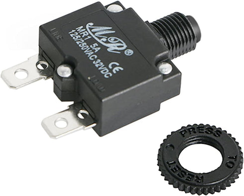 5 Amps Thermal Circuit Breakers Push Button Manual Reset Overload Protector Switch 5A 125/250V AC 32V DC 2Pin, 10 Pcs