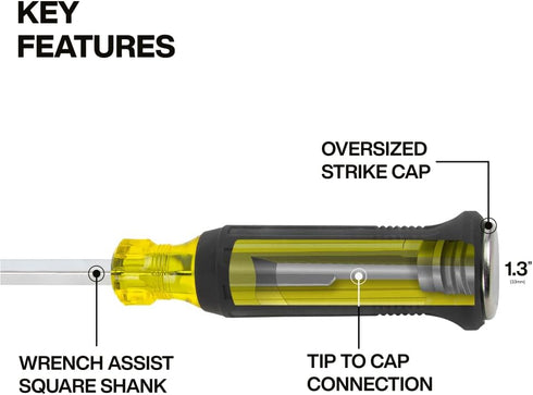 6007DD 5/16-Inch 7-Inch Klein Tools Keystone Demolition Screwdriver, Blade, Steel Tip-to-Cap Construction Demo