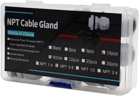 3/8 Cable Glands White PA66 Connector, IP68 Waterproof Adjustable Cord Grip Strain Relief Connectors