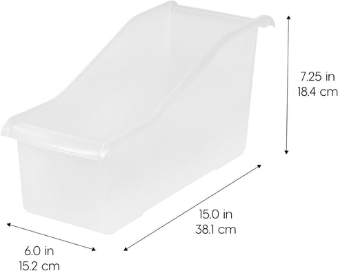IRIS USA Plastic Connecting Book Bin and Paper Storage Container, 15" x 6", 8-Pack for Office Classroom, Clear