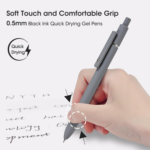 FIOVER Gel Pens, 6Pcs Fine Point Smooth Writing Pens, 0.5mm Black Gel Ink for Journaling Note Taking