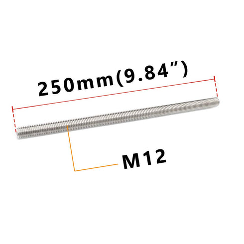 Feelers 304 Stainless Steel M12-1.75 Fully All Threaded Rod, Long Threaded Screw, 250mm Length