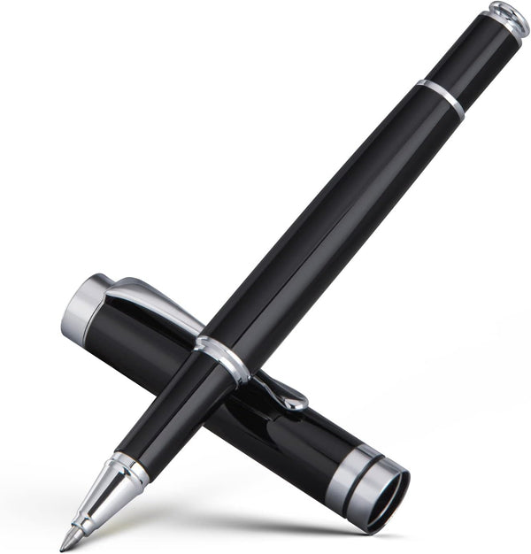 BEILUNER Ballpoint Pens, Stunning Black Chrome with Silver Trim, Best Gift Set for Men & Women, Gift Box with Refill