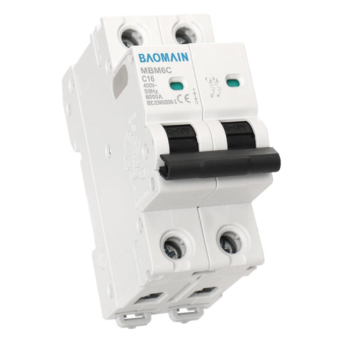 Baomain 16A AC Miniature Circuit Breaker, AC 400V 50Hz 6000A 2 Pole C65 MCB DIN Rail Mounting,MBM6C
