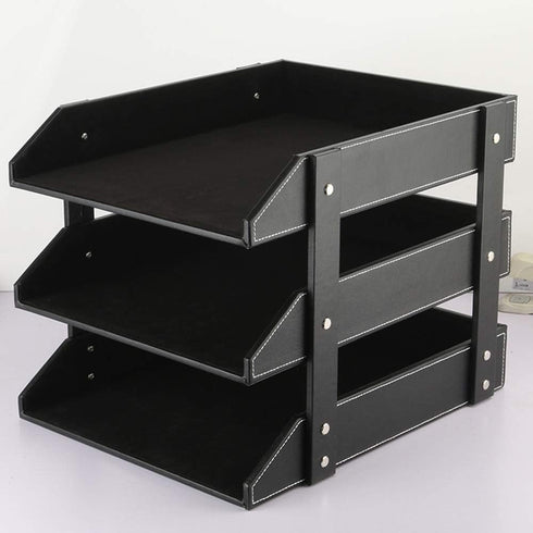 Leather Desk File Organizer, 3-Layer Stackable Tray for Documents, Folders, Stationery, and Other Home Office Sundries