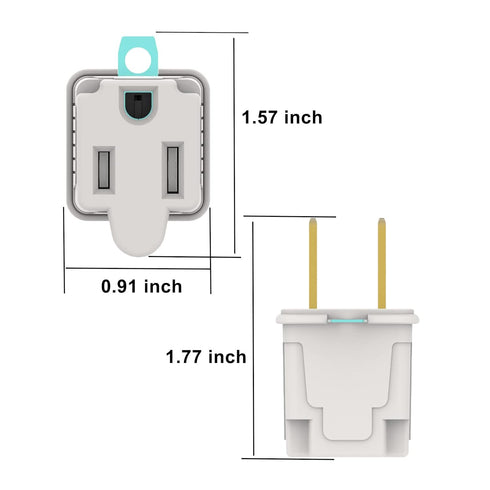 Oviitech 4 Pack 3Prong to 2 Prong Grounded Outlet Wall Tap Adapter Single Outlet Adapter Converter in White