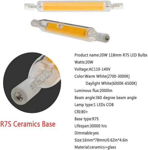 118mm 20W R7S LED Bulb 200W Halogen Equivalent 118mm J-Type High Brightness 20W 120V R7S Base 6000K Daylight White J Type T3 118mm Double Ended Flood Light 360 Beam Angle, Pack of 4 by Edearkar