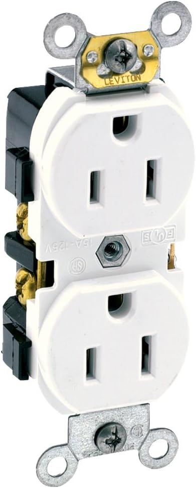 Leviton 5242-W 15 Amp, 125 Volt, Industrial Heavy Duty Grade, Duplex Receptacle, Straight Blade, Self Grounding, White