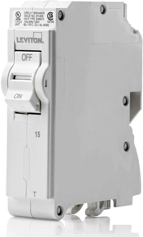 Leviton LB115-T 15A 1-Pole Thermal Magnetic Branch Circuit Breaker, 120 VAC, White