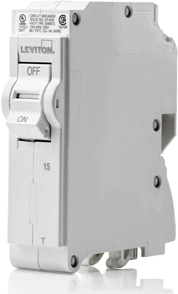 Leviton LB115-T 15A 1-Pole Thermal Magnetic Branch Circuit Breaker, 120 VAC, White