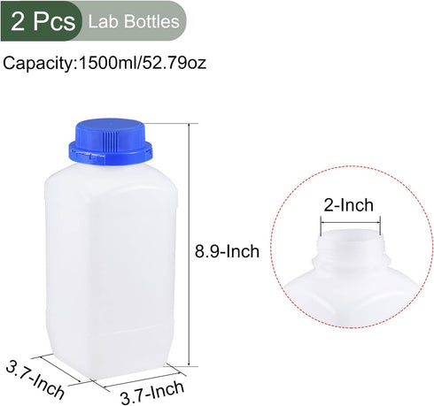 YOKIVE 2 Pcs Lab Chemical Bottle, Plastic Containers with Wide Mouth | Reagent Sample Sealing, Great for Laboratory, Store, Factory (Translucent, 1500-ML) by YOKIVE