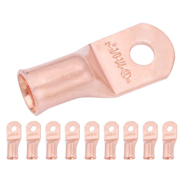 SELTERM 10pcs 1/0 AWG - 1/4" Stud Battery Lugs, Heavy Duty Wire Lugs, Ring Terminals, Battery Cable Ends, 0 Gauge