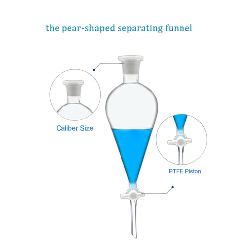 Borosilicate Glass 1000ML Separating Funnel, Heavy Wall Conical with 24/40 Joints and PTFE Stopcock for Lab and Food