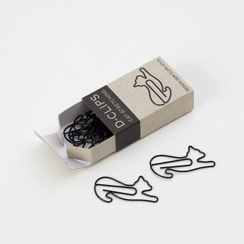 Midori D-Clips Mini Box Paper Clip, Stretching Cat, 12 Pieces (43350006)