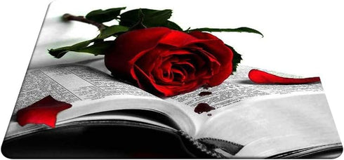 Red Rose Gaming Mousepad, Red Rose On Book Mouse Pad for Computer Desk, 9.5 X 7.9 Inch Non-Slip Rubber