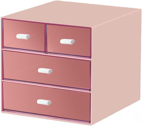 Desk Organizer with 4 Drawers, Plastic Storage Box for Office, School, Home, Dressing Table, and Desktop (Pink)