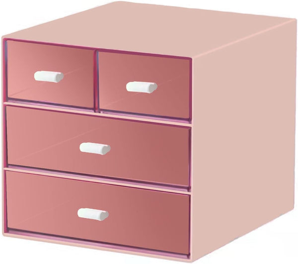 Desk Organizer with 4 Drawers, Plastic Storage Box for Office, School, Home, Dressing Table, and Desktop (Pink)