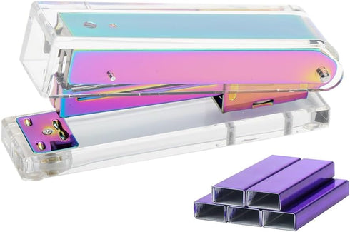 Clear Acrylic Rainbow Stapler, Colorful Desktop Stapler with Classic Modern Design, Gift Idea