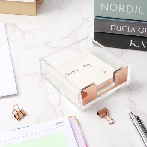 NatSumeBasics Rose Gold Sticky Note Holder Clear Post Note Holder Acrylic Memo Pad Holder for Office Essentials