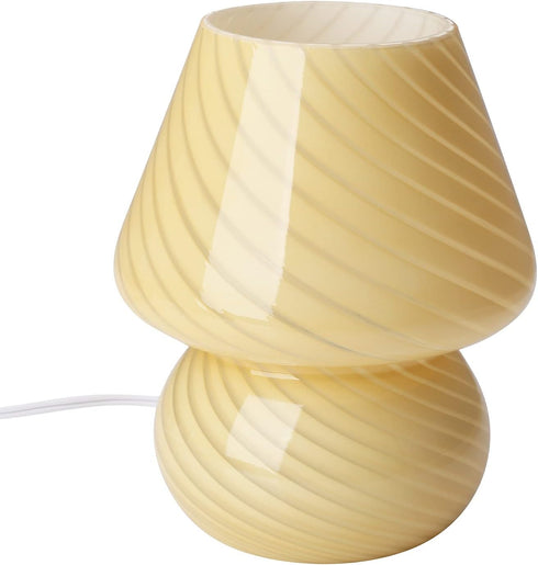 BSOD Glass Mushroom Bedside Table Lamp, Yellow Translucent Murano Vintage Style Striped Small Nightstand Desklamp Swirl