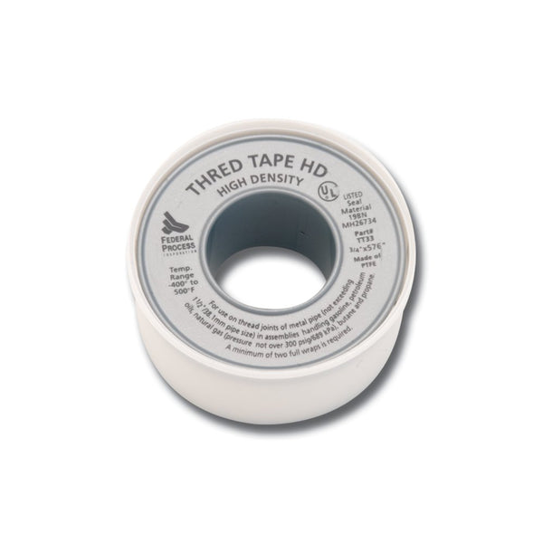 Gasoila White PTFE High Density Thred Tape Roll, -400 to 500 Degree F Performance Temperature, 3.9 mil Thick, 576" Length, 3/4" Width