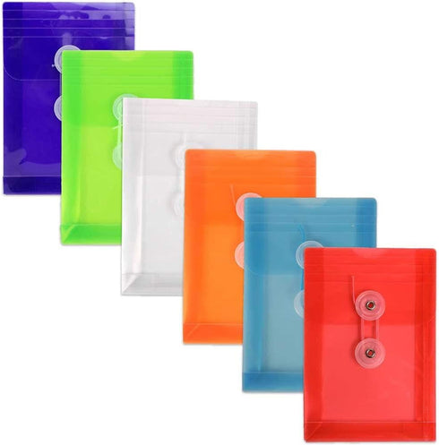JAM PAPER Plastic Envelopes with Button & String Tie Closure, 4 1/4 x 6 1/4, Assorted Colors, 6/Pack