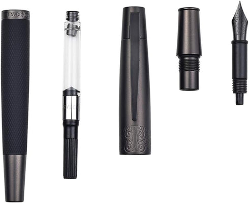 Hongdian 6013 Pure Black Solid Metal Fountain Pen with Extra Fine Nib, Senior General Ink Converter Pen in Metal Box