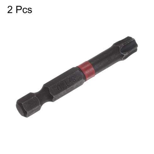 2pcs T40 Impact Rated Torx Bit 1/4" Hex Shank, 2" Length Magnetic Security Star Screwdriver Power Tool