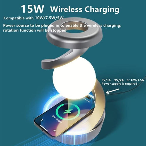 Generic 15w Creative Design Table Lamp, Rotatable Hanging Light with Wireless Charging Function, Modern RGB Color