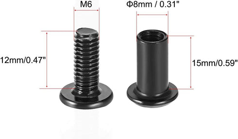 Screw Post Male M6x12mm Belt Buckle Binding Bolts, 10 Sets, Fit for 5/16"(8mm) Hole Dia, Carbon Steel Black Leather